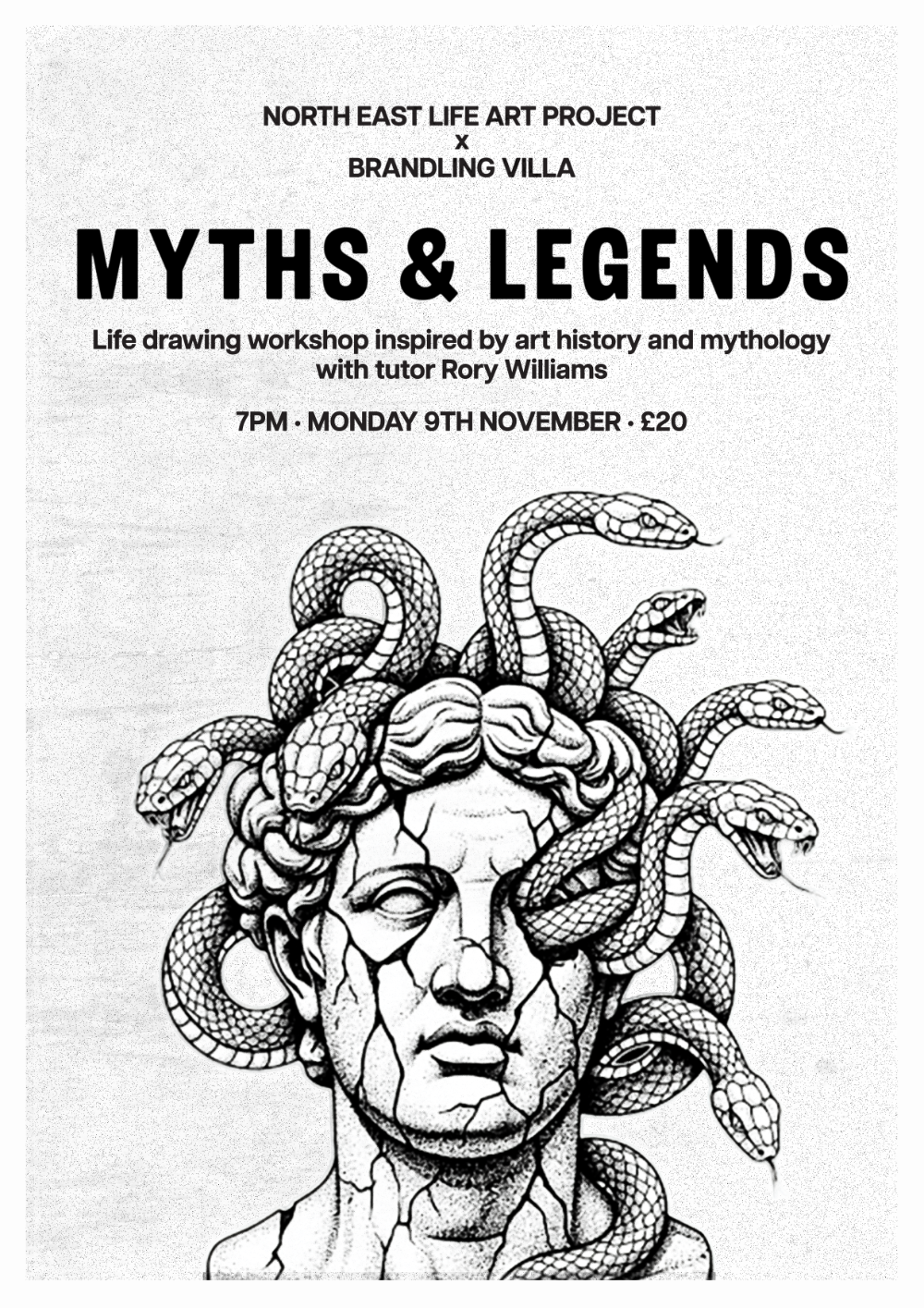 Myths & Legends, a life drawing workshop at the Brandling Villa, 7pm Monday 9th November